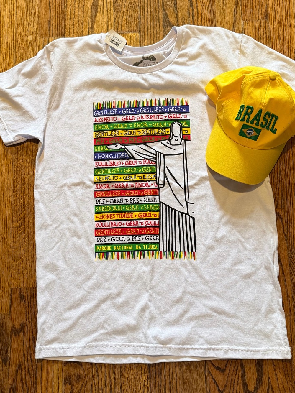 White Brazil Graphic Short Sleeve Tee with adjustable Brasil hat ( from Brazil)